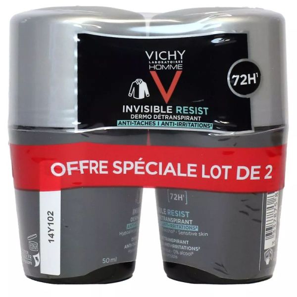 VICHY HOMME 72H INVISIBLE RESIST DEO ROLL 2X50ML