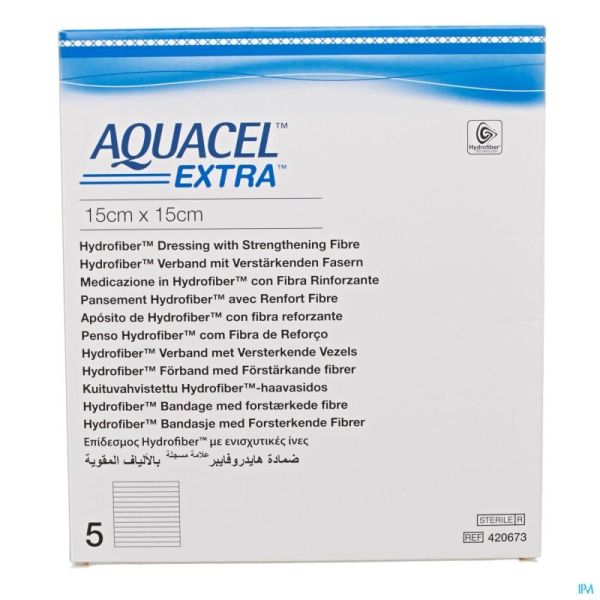 Aquacel Extra Verb Hydrofiber+versterk. 15x15cm 5