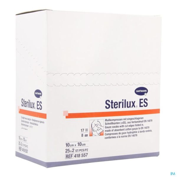Sterilux Es 10x10cm 8l.st. 25x2 P/s