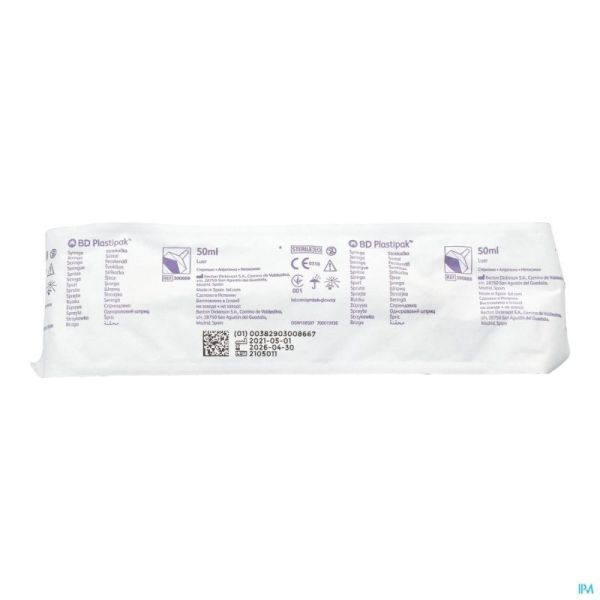 Bd plastipak seringue luer 50-60ml 1 300866