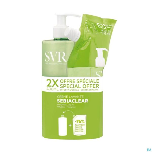 Svr Sebiaclear Creme Lavante 400ml+ Recharge 400ml