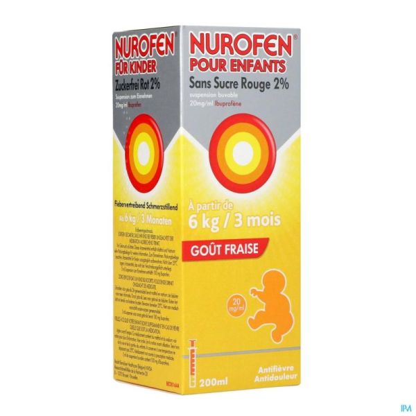 Nurofen Enfant Fraise Susp Sans Sucre 2% 200Ml