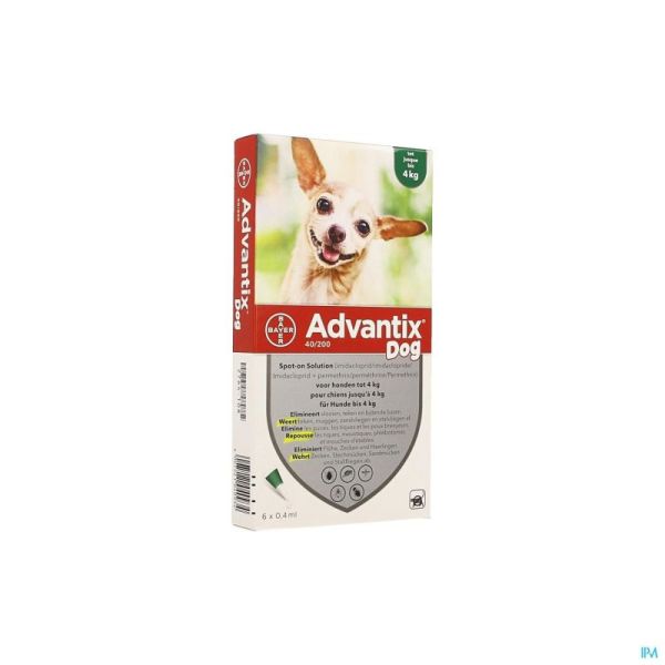 Advantix 40/ 200 Chiens < 4kg Fl 6x0,4ml