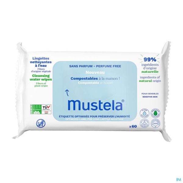 Mustela Reinigende Doekjes Water Z/parfum 60