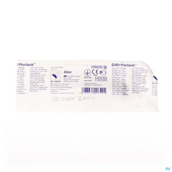 Bd plastipak seringue luer-lok 20ml 1 300629