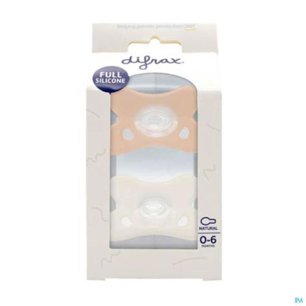 Difrax Sucette Natural 0-6M 2Pack Blanc/Rose