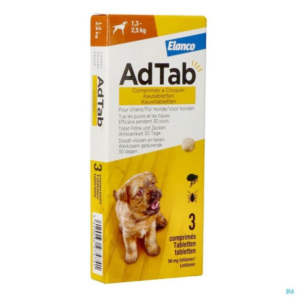Adtab 56mg Hond >1,3-2,5kg Kauwtabl 3