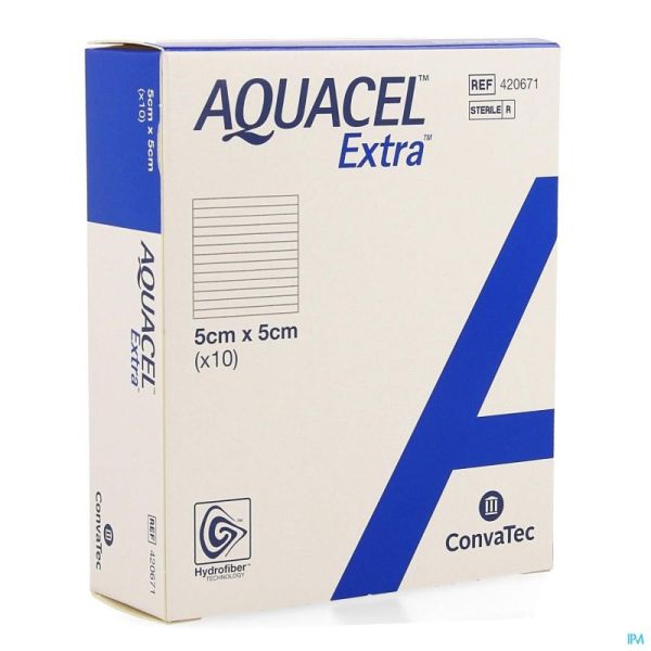Aquacel Extra Pans Hydrofiber+renf.fibr. 5x 5cm 10