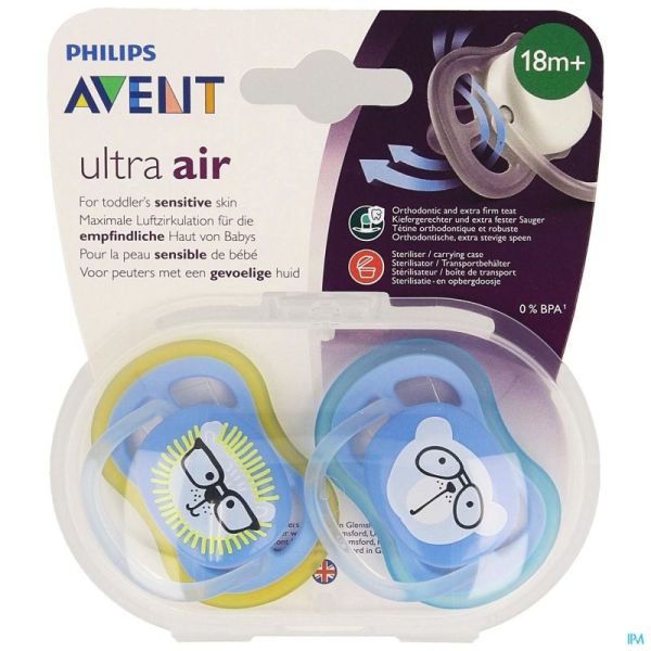 Philips avent sucette +18m air boy lion ours