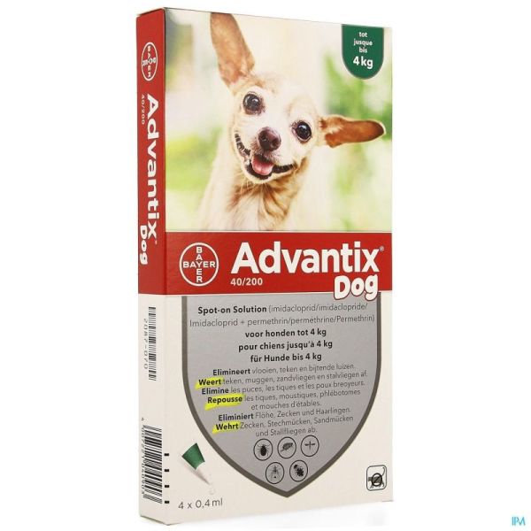 Advantix 40/ 200 Chiens < 4Kg Fl 4X0,4Ml