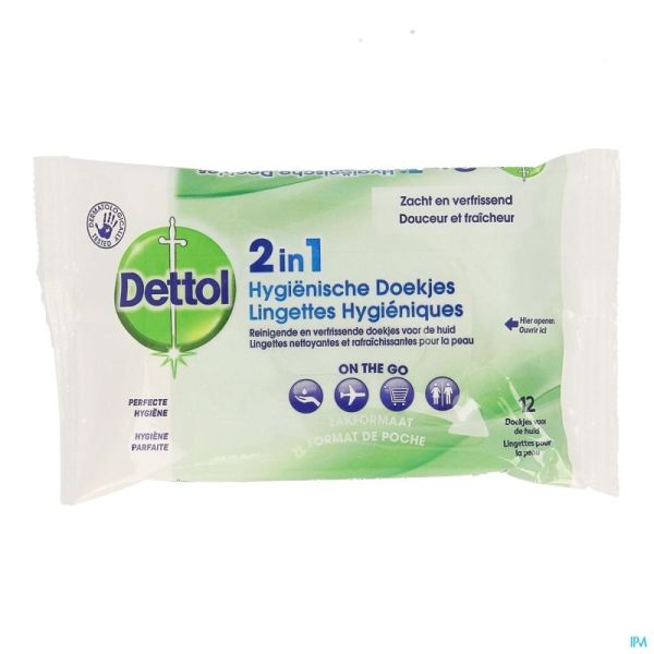 Dettol 2En1 Lingettes Hygieniques 12