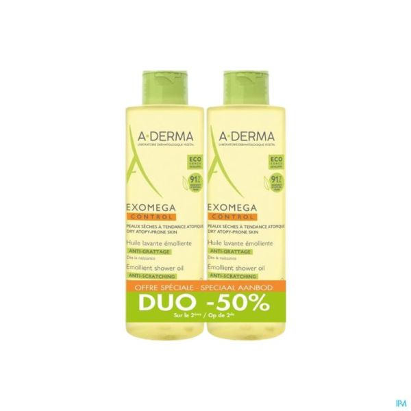 Aderma Exomega Control Olie 2x500ml Promo -50%