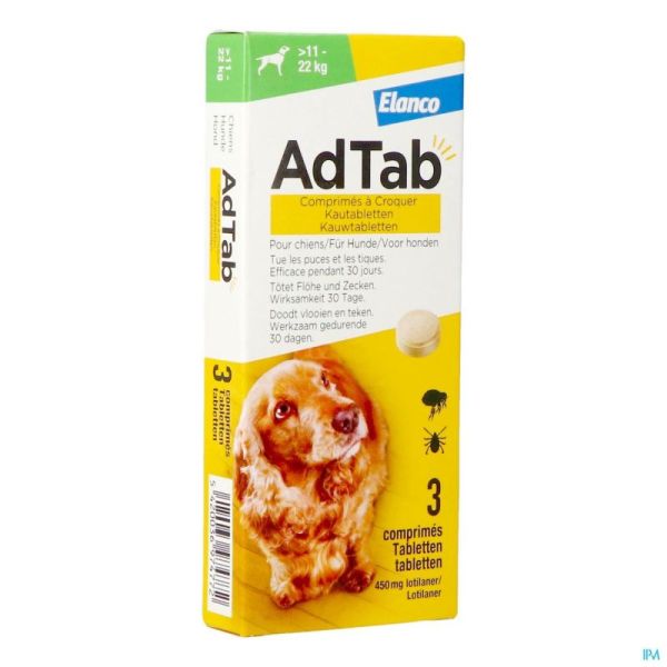 Adtab 450mg Hond >11kg-22kg Kauwtabl 3
